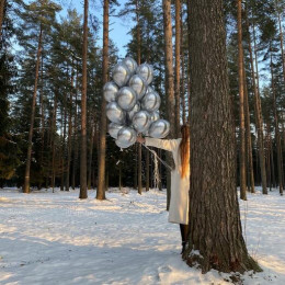 Набор из 25 серебряных хромированных шаров на серебряной ленте